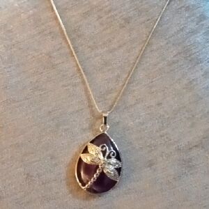 Elegant Silver and Purple Dragonfly Pendant